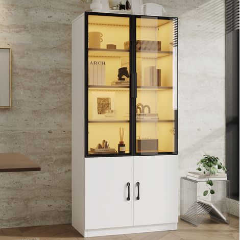 Vetrina 60x40x160 cm in pannelli di legno e vetro bianco con contenitore FloraGrace (1/5)