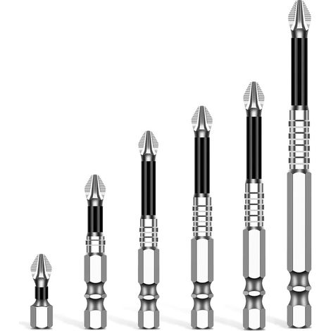 Lot de 6 Embouts Magnétiques Cruciformes K5 Acier S2 Longueurs 25 à 150 mm Pour Électronique (1/5)