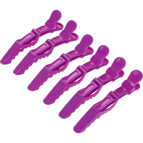 6 pinces crocodile violette antidérapantes à une dent pour coiffure, sectionner et maintenir les cheveux (1/5)