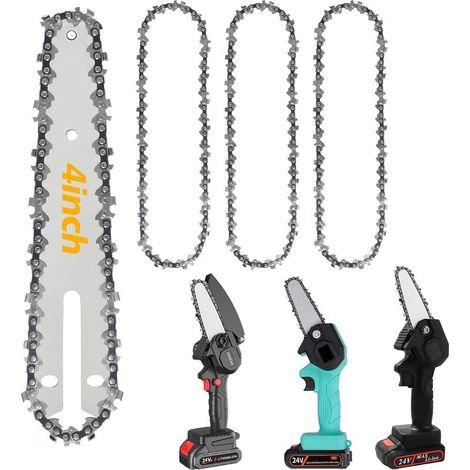Lot de 3 chaînes de tronçonneuse 4 pouces – Acier haute qualité – 28 maillons – Pour coupe précise du bois et matériaux variés (1/4)