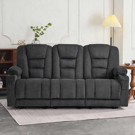 M MCombo Elektrisch 3 Sitzer Sofa mit Schlaffunktion, 3er Relaxsofa mit Taste 150° Verstellbar, Kinosessel mit Liegefunktion, USB & Getränkehalter, 7009 (Grau)