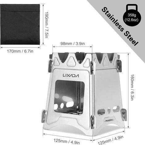 Réchaud à bois pliable compact en titane/acier inoxydable, idéal pour la cuisine en extérieur, les pique-niques et le camping. Brûleur à bois portable. Réchaud de cuisson portable. (1/4)