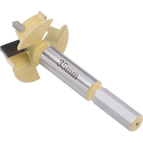 Mèche de charnière de 35mm, tige hexagonale de 9mm, profondeur de perçage de 10mm, coupe-trou à 3 cannelures pour le travail du bois