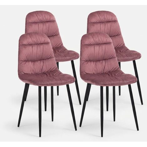Set 4 sedie imbottite in velluto con gambe in metallo Marta - Rosa (1/5)