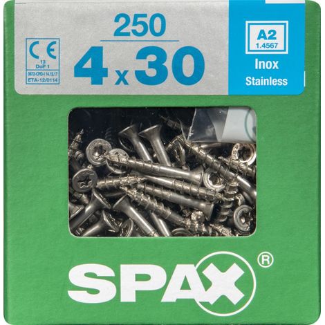 SPAX Edelstahlschraube, 4 x 30 mm, 250 Stück, Teilgewinde, Senkkopf, T-STAR plus T20, 4CUT - 4197000400306 (1/3)