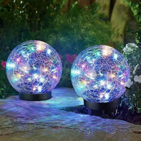 Lampe solaire d'extérieur étanche en verre craquelé pour jardin et pelouse (multicolore, 12 cm, 30 LED) (1/4)