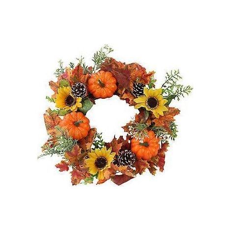Thanksgiving-Kranz, Kürbis-Dekorationskranz mit Blumenmotiv (1/4)