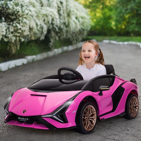 Coche Eléctrico para Niños de +3 Años Lamborghini SIAN Coche de Batería 12V con Mando a Distancia Apertura de Puerta Música MP3 USB y Faros 3-5 km/h 108x62x40 cm Rosa (1/5)