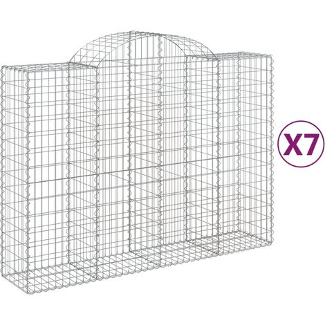 Cestas de gaviones Muro de contención arqueado Valla de jaula 7 piezas 200 x 50 x 140/160 cm Hierro galvanizado Plata 020041086