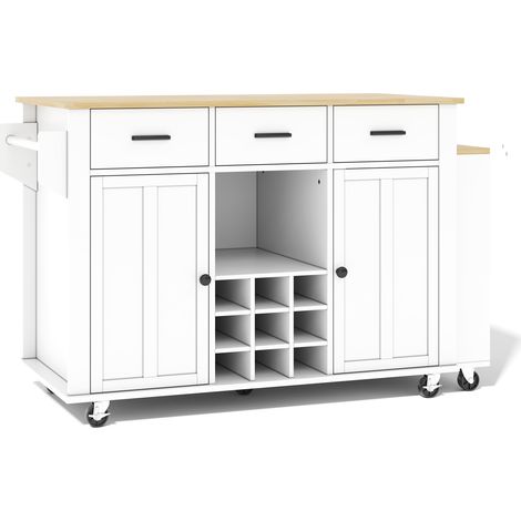 Isola da cucina mobile con piano di lavoro scorrevole, MDF, 136(223)x50x93 cm, bianco e rovere (1/5)
