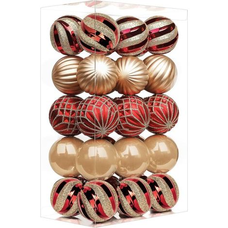 Set mit 30 farbenfrohen, unzerbrechlichen Weihnachtsbaumkugeln aus Kunststoff