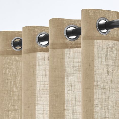 Rideau Voilage Translucide Salon Oeillets Lot de 2 140x215cm Beige (1/5)