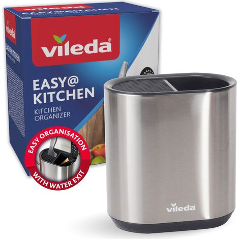 Vileda Organizer da Cucina in Acciaio Inox - Contenitore per Riporre Utensili da Cucina - Porta Mestoli da Cucina - Portamestoli Cucina - Porta Cucchiaio e Utensili da Cucina (1/5)