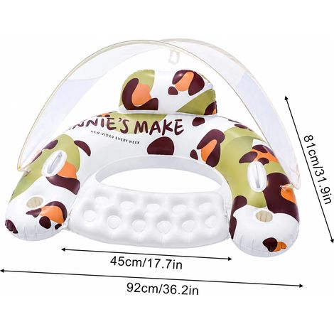 Bouée gonflable adulte pour piscine avec pare-soleil, porte-gobelet et dossier