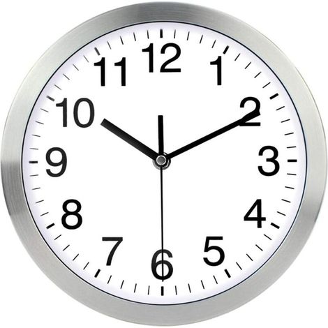 Horloge murale 12 pouces cadre en métal couvercle en verre numéro non tic-tac horloge murale à quartz moderne design à quartz décoratif intérieur/cuisine (argent)