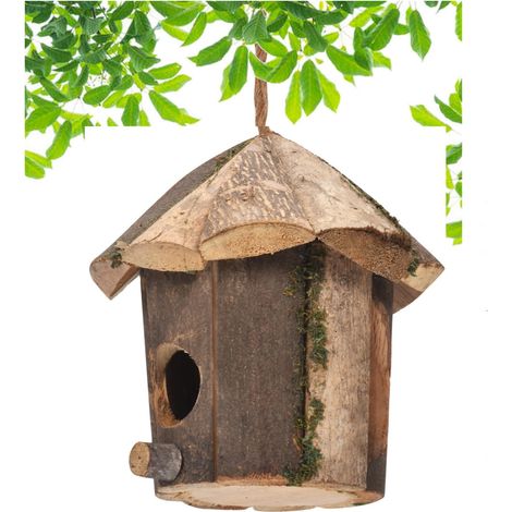 Nid pour oiseaux en bois, naturel maison d'oiseaux en bois, nids d'oiseaux pour jardin extérieur patio nid décoratif (1/4)