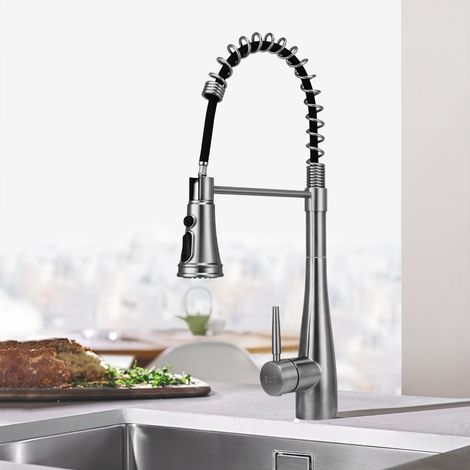 Prerinse Pull Down Swivel Kitchen Faucet,Silver (1/5)