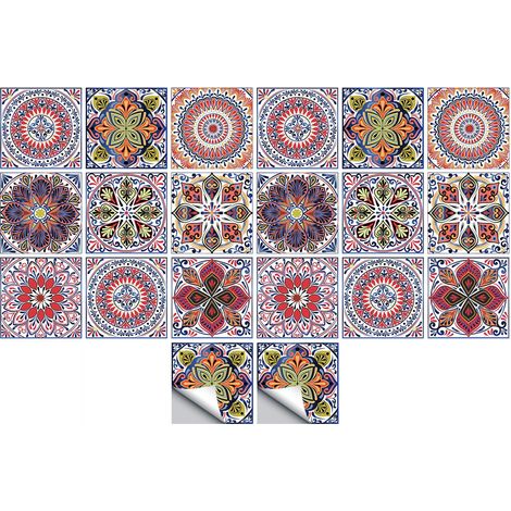 Autocollant Mural - Carreau Décoratif Mandala - Auto-adhésif PVC pour Cuisine Salle de Bain - 2 Sets (1/5)