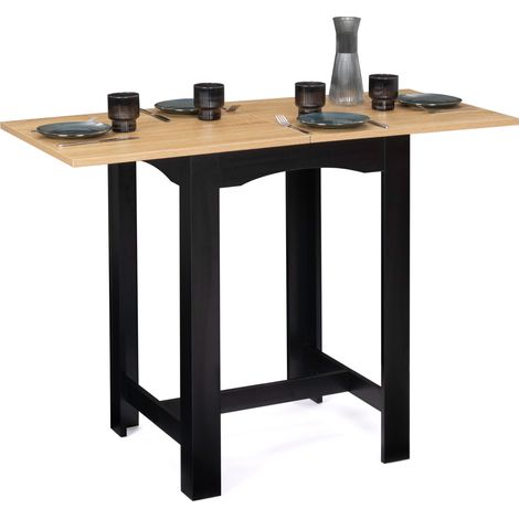 Idmarket – Table haute extensible 2 à 4 personnes – Plateau façon hêtre 60-120 cm – Design contemporain noir – Idéale pour petits espaces