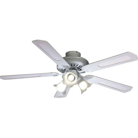 Ventilateur de plafond 60W Ø132cm – 5 pales en MDF – Sélecteur 3 vitesses à chaînette – Réversible pour été/hiver – Luminaire 3 tulipes E27 – Farelek