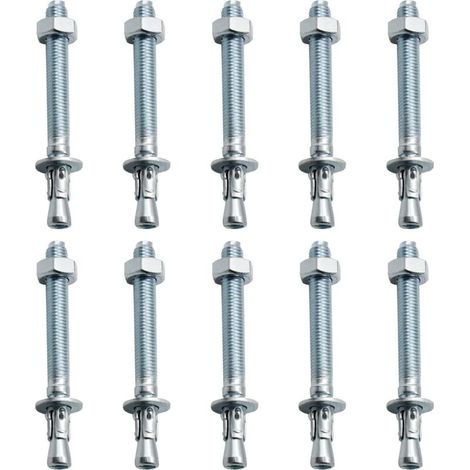 Chevilles D'ancrage, 10 Pièces M10/ 10mm Chevilles pour Charges Lourdes Galvanisées, Chevilles Métalliques Galvanisées, pour Balustrades, Murs-rideaux, Poutres, Billettes, Supports