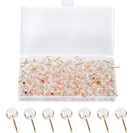 Pack of 100 Transparent Wall Tack, Stainless Steel and Durable Plastic, Perfect for Bulletin Board and Soft Walls