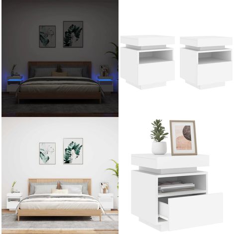 Nachttische mit LED-Leuchten 2 Stk. Weiß 40x39x48,5 cm - Nachttisch - Wohnzimmermöbel - Möbel Online Kaufen - Beistelltisch - LED Beleuchtung - Home & Living (1/5)