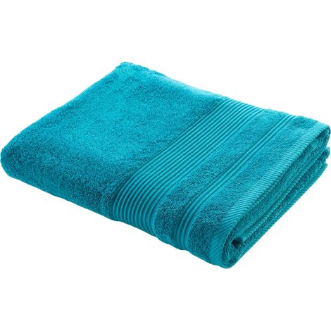 Serviette ou drap de bain en coton 90 x 150 cm Tendresse bleu paon
