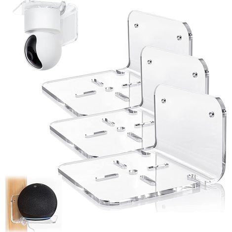 Juego de 3 soportes de pared de acrílico transparente para cámaras de vigilancia, con orificios para tornillos y sistema de gestión de cables, para uso interior y exterior (1/5)