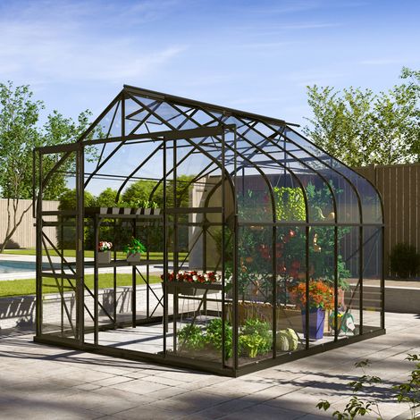 Vitavia Gewächshaus "Dione 8300" inkl. Stahlfundamentrahmen, schwarz, 8,3 m², 3 mm ESG (1/2)