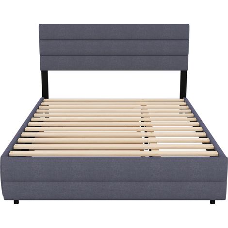 Cama plataforma 140 x 200 gris de lino con 2 cajones y cama nido MODENUIT (1/5)