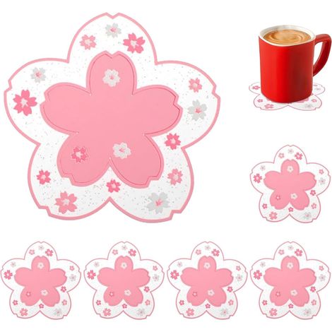 Seis posavasos con diseño de flores de cerezo, lavables y aptos para el hogar, restaurantes y cafeterías. (1/4)