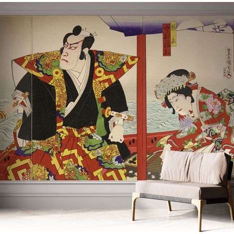 Papier peint autocollant décoratif à motifs pour salon chambre et bureau Tapete adhésif pour décoration Théâtre japonais 312x219 cm (1/5)