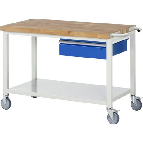 Etabli mobile brut avec tablette et tiroir LxPxH 1250x700x880mm (1/5)