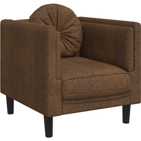 Fauteuil de Salon，Chaise，Fauteuil avec coussin marron similicuir daim CFW437329 (1/5)