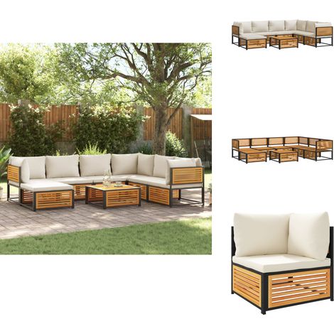 8-tlg. Garten-Sofagarnitur mit Kissen Massivholz Akazie - Gartenmöbel Set - Esszimmergarnitur Outdoor - Holz Gartenmöbel - Rattan Möbel - Lounge Garnitur (1/5)