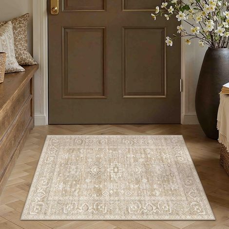 Vintage Beige Tapis Entree Interieur 60x90cm D'entrée AntidéRapant Lavable en Machine Doux Petit Carpet Cuisine Chambre Descente de Lit Poil Ras Rug (1/5)