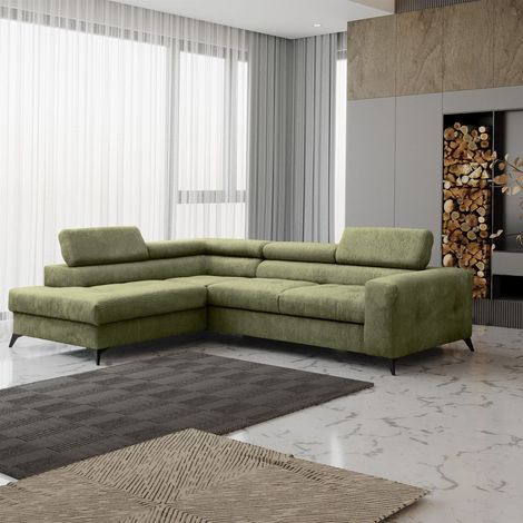Ecksofa Schlafsofa AMADEO Stoff Anafi Limettengrün Ottomane Links (1/2)