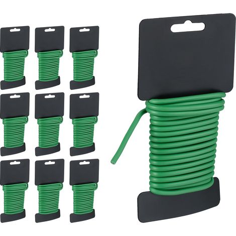 Packung mit 10 Drahtrollen, 5 m Länge, 5 mm Durchmesser, beschichtet, Gartenzubehör, Grün