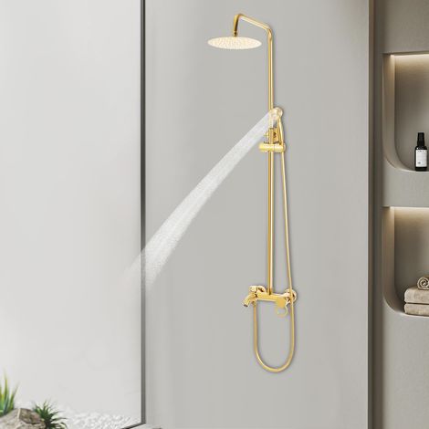 Grifo de ducha dorado, set de ducha de acero inoxidable, sistema de ducha, ducha de lluvia, cabezal de ducha (1/5)