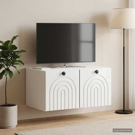 Wandmontierter TV-Schrank Hochglanz Weiß 59,5 x 41 x 30 cm (1/5)