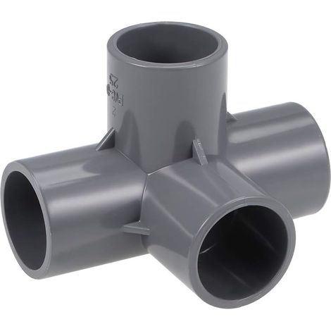 Pack of 2 4-way angle fittings made of furniture-quality PVC, 25 mm, grey (1/3)