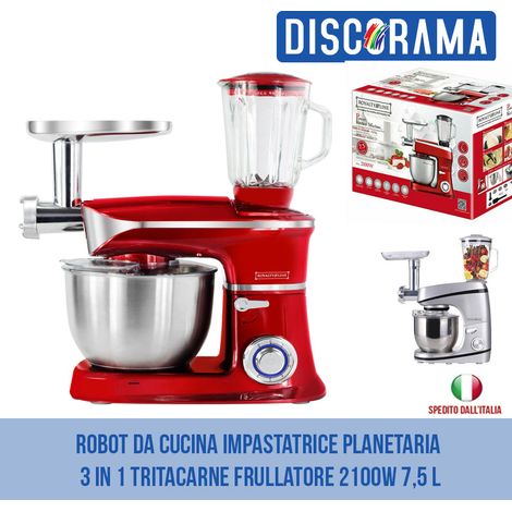 IMPASTATRICE PLANETARIA ROBOT DA CUCINA PROFESSIONALE 3 IN 1 TRITACARNE FRULLATORE 2100W 7,5L - DISCORAMA® (Nero) (1/5)