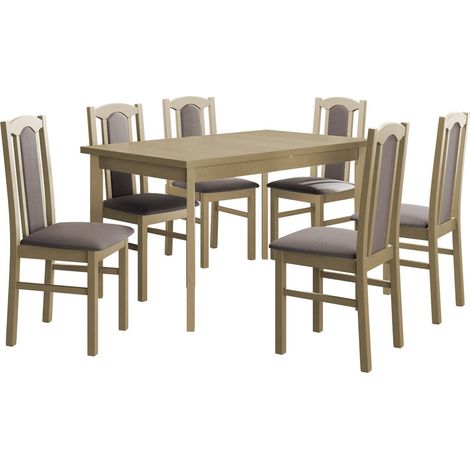 Salle à manger complète Victorville 313, Sonoma chêne, 78x80x140cm, Diamètre: 0, Nombre de chaises: 6, Style: Contemporary