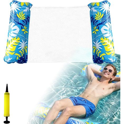 Hamac Gonflable Piscine Adulte Bleu - 4-en-1 Matelas Flottant avec Filet  Bouée Piscine Gonflable Portable pour Plage, Piscine et Vacances, Accessoire Piscine Fun (1/5)