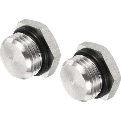 Lot de 2 Bouchons Mâles Filetés - Raccord Tuyauterie Solide à Tête Hexagonale avec Joint en Caoutchouc d'Étanchéité, Convient aux Tuyaux d'Eau (M16X1.5, Ton Argent) (1/5)