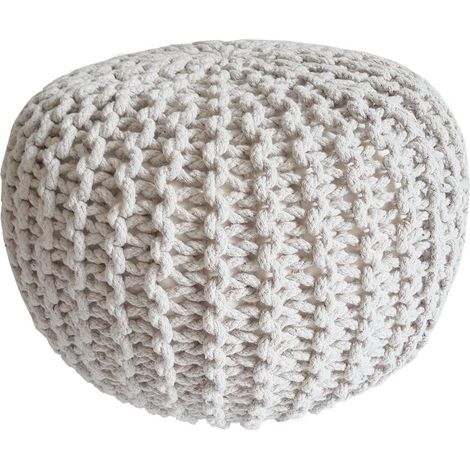 Pouf Tricoté en Coton Recyclé Grosse Maille, Siège d'Appoint et Repose-Pieds, Ø 45 x 30 cm - PANGIVO (1/5)