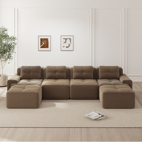 Modulares Sofa braun aus Cord mit Tiefsitz, U-Form und montagefreiem Design (1/5)