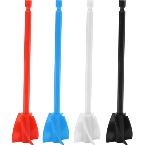 4 Pales de mélange en résine robuste, 5 lames, accessoire pour perceuse, mélange homogène et réutilisable, couleurs noir rouge blanc bleu, lot de 4 (1/5)