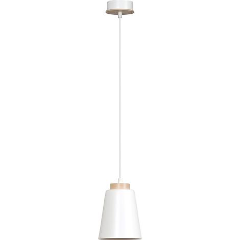 Lampada a Sospensione Bolero, Acciaio verniciato a polvere, Legno, Bianco, 14x100x14 cm